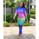 Women Fall‑Winter Gradient See‑Through Sexy Dress