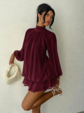 Fall/Winter Women's Fashionable Slim-Fit Solid Long-Sleeve Mini Dress
