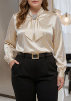Plus Size Women Elegant Rhinestone Bow Shirt Plus Size Women Elegant Rhinestone Bow Shirt
