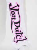 Women Letter Print Cropped Hoodie Casual Wide Leg Sweatpants Two Piece Set
