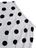 Women's Holiday Polka-Dot Printed Halter Neck Low-Back Ruffle Top with Tiered Mini Skirt Two-Piece Set