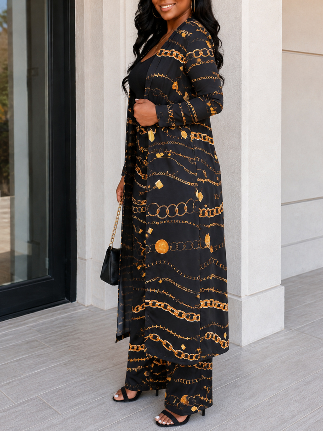 Printed Long-Sleeve Jacket & Tight-Fitting Pants Two-Piece Set