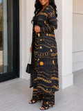 Women's Printed Long-Sleeve Jacket Tight-Fitting Pants Two-Piece Set