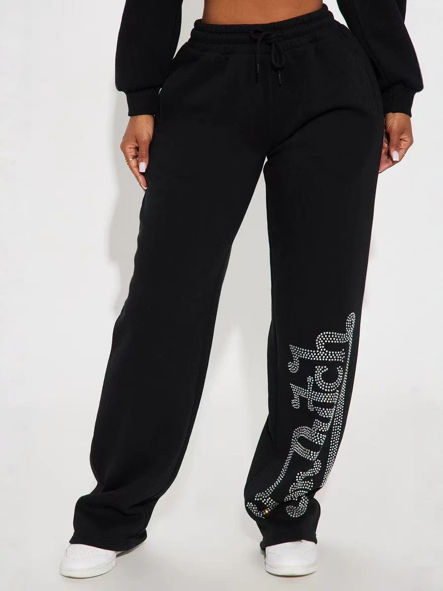 Beaded Hoodie & Wide Leg Sweatpants Two-Piece Set