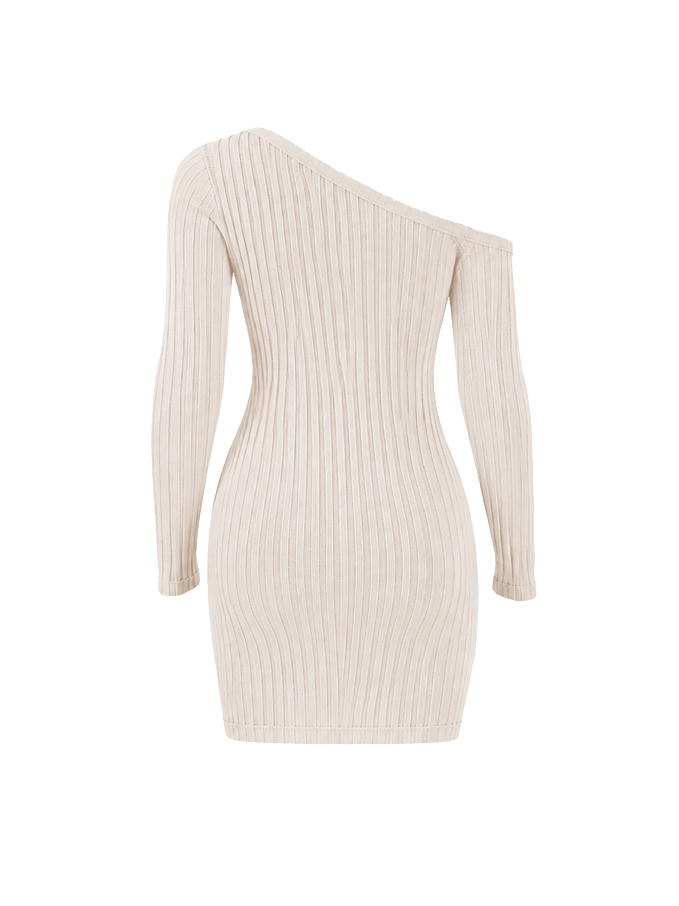 Long Sleeve Ribbed Knitted Slash Shoulder Bodycon Dress