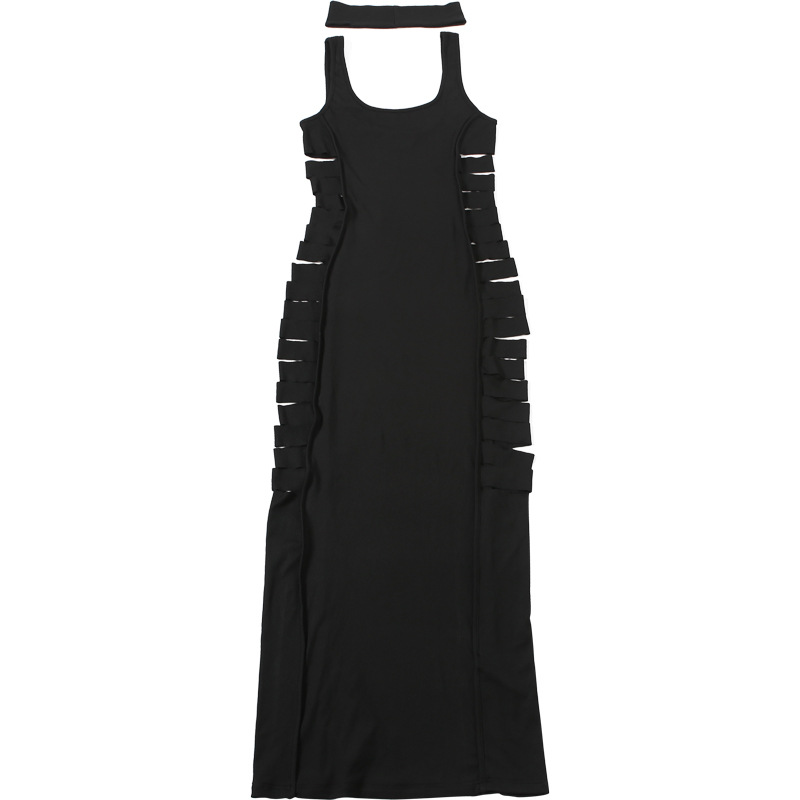 Solid Cutout U-Neck Slim-Fit Bodycon Dress for Fall