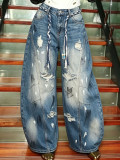 Women Splash Ink Graffiti Ripped Denim Pants