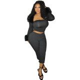 Women's Sexy Solid Strapless Top with Long-Sleeve Raw-Edge Jacket and Cropped Pants Three-Piece Set