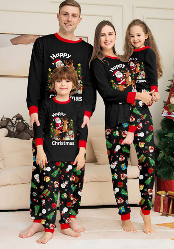 Christmas Family Wear Printed Long Sleeve Top And Long Pants Pajama Two Piece Set