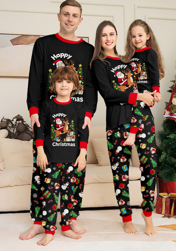 Christmas Family Wear Printed Long Sleeve Top And Long Pants Pajama Two Piece Set