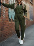 Women's Casual Hooded Zip-Up Long-Sleeve Top with Jogger Cargo Pants Two-Piece Set