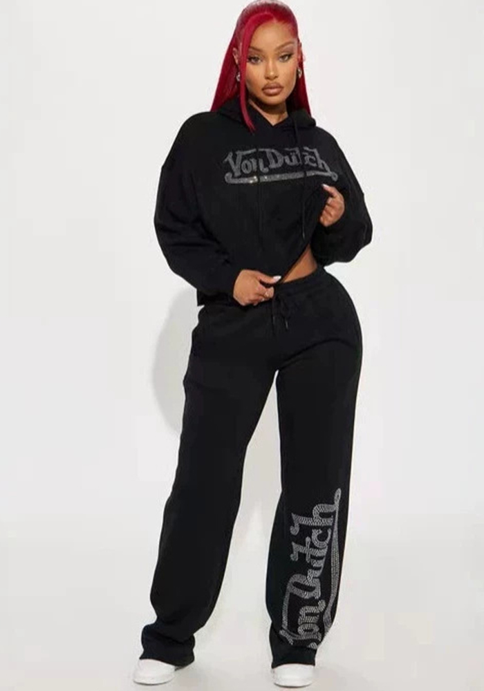 Beaded Hoodie & Wide Leg Sweatpants Two-Piece Set