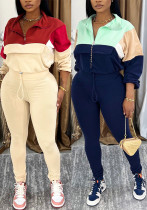 Women Casual Drawstring Color Block Long Sleeve Top And Long Pants Two Piece Set Women Casual Drawstring Color Block Long Sleeve Top And Long Pants Two Piece Set