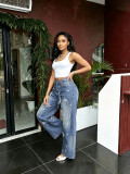 Women Splash Ink Graffiti Ripped Denim Pants