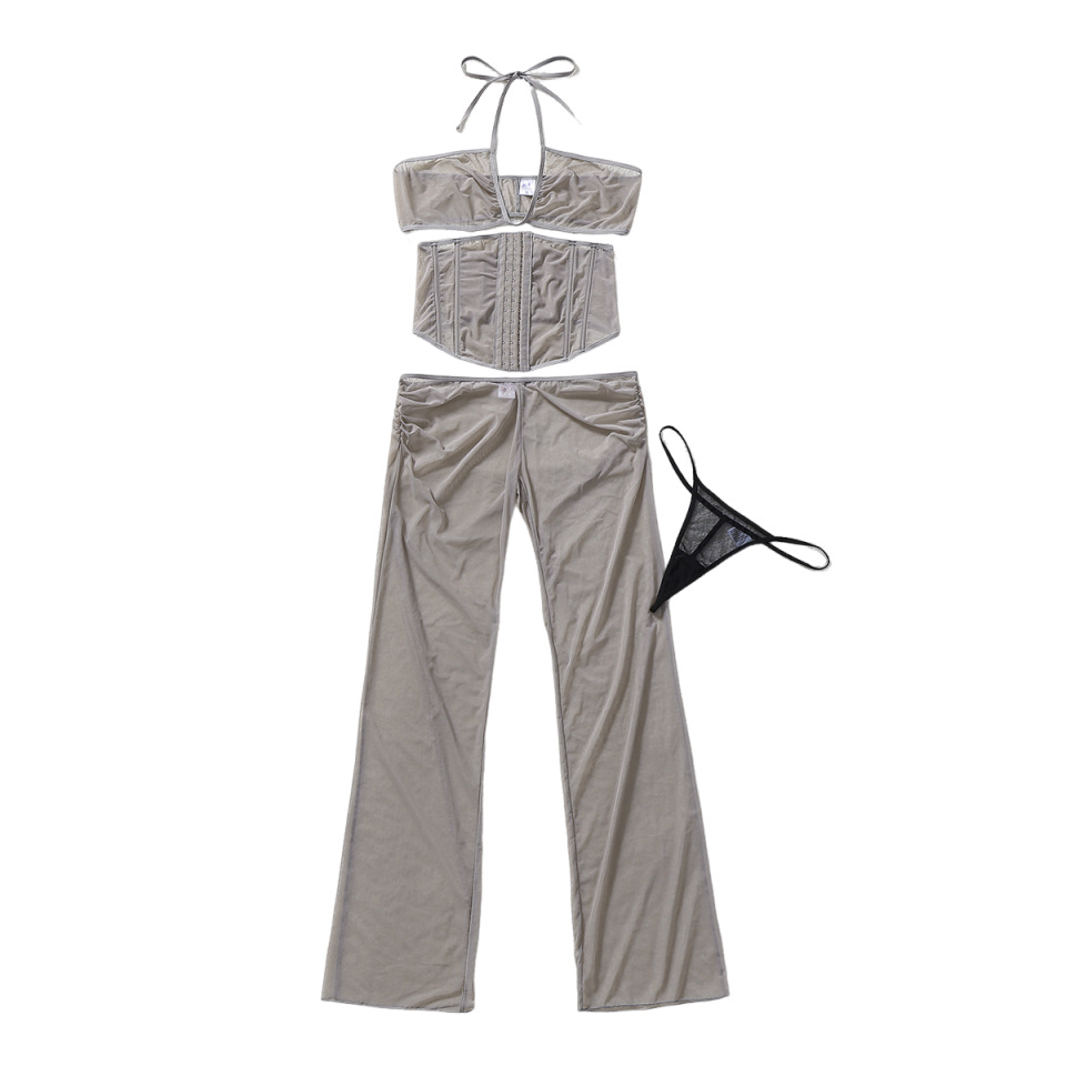 See-Through Cross Wrap Halter Neck Shapewear Lingerie Two-Piece Set