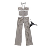 Women See‑Through Cross Wrap Halter Neck Shapewear Sexy Lingerie Two Pieces