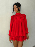 Fall/Winter Women's Fashionable Slim-Fit Solid Long-Sleeve Mini Dress
