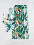 Women's Printed Halter Neck Bikini Three-Piece Beach Set with Cover-Up Skirt