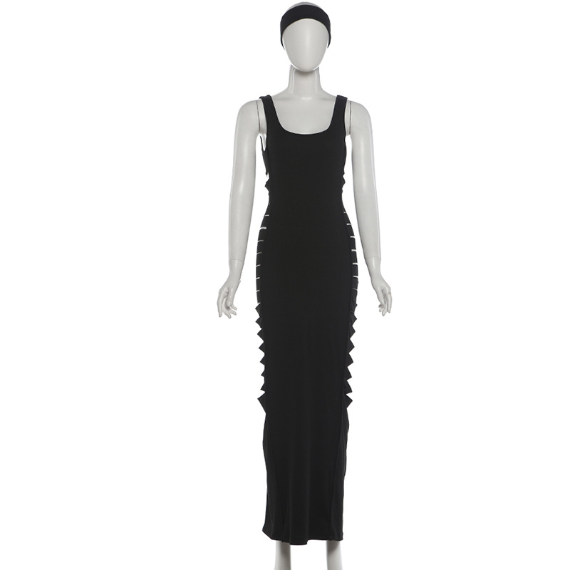 Solid Cutout U-Neck Slim-Fit Bodycon Dress for Fall