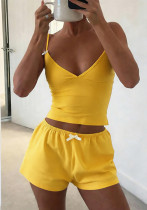 Women Summer V‑Neck Tank Top And Shorts Casual Two Piece Set Women Summer V‑Neck Tank Top And Shorts Casual Two Piece Set
