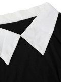 Women's Career Striped Patchwork Turn-Down Collar Long-Sleeve Shirt Dress