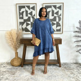 Women Irregular Ruffle Denim Dress