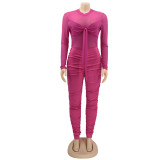 Women's Sexy Lace-Up Mesh Ruched Jumpsuit