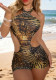 Women Halter Neck Backless Sexy Leopard Print One Piece Swimsuit