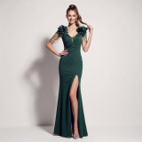 Women Beaded Split Formal Party Evening Dress