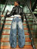 Women Splash Ink Graffiti Ripped Denim Pants