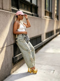 Women Patchwork Animal Print Denim Pants