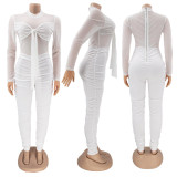 Women's Sexy Lace-Up Mesh Ruched Jumpsuit