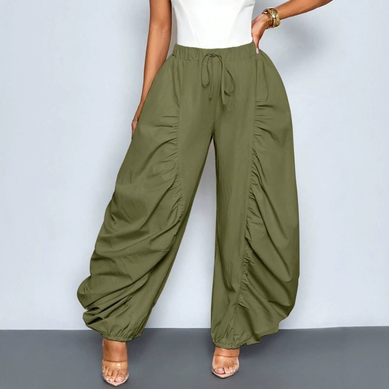 Ruched Lantern Jogger Pants for Casual Wear