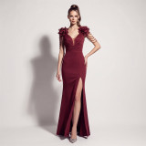 Women Beaded Split Formal Party Evening Dress