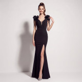Women Beaded Split Formal Party Evening Dress