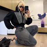 Women Fall Long Sleeve Hooded Zipper Crop Top