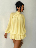 Fall/Winter Women's Fashionable Slim-Fit Solid Long-Sleeve Mini Dress