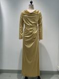 Fall Women's Split Slim-Waist Slim-Fit Chic Formal Party Long-Sleeve Dress