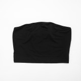 Women's Sexy Solid Strapless Top with Long-Sleeve Raw-Edge Jacket and Cropped Pants Three-Piece Set