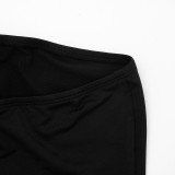 Women's Sexy Solid Strapless Top with Long-Sleeve Raw-Edge Jacket and Cropped Pants Three-Piece Set