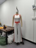 Plus Size Women Color Block Sleeveless Top And Side Stripe Wide Leg Pants Two Piece Set