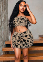 Women Fall Sexy Strapless Crop Top And Leopard Print Skirt Two Piece Set Women Fall Sexy Strapless Crop Top And Leopard Print Skirt Two Piece Set