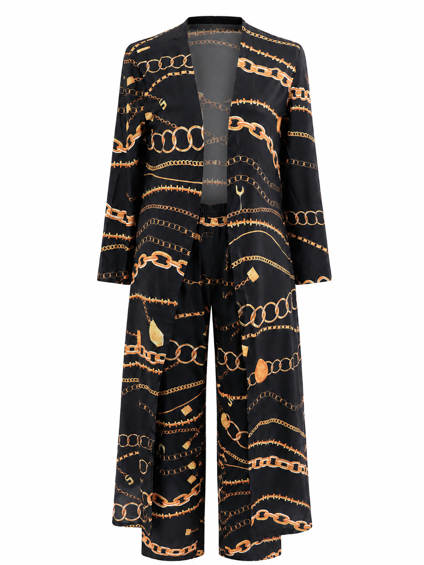 Printed Long-Sleeve Jacket & Tight-Fitting Pants Two-Piece Set