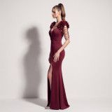 Women Beaded Split Formal Party Evening Dress