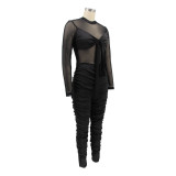 Women's Sexy Lace-Up Mesh Ruched Jumpsuit