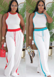 Plus Size Women Color Block Sleeveless Top And Side Stripe Wide Leg Pants Two Piece Set