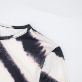 Women's Casual Zebra-Print Round-Neck Long-Sleeve Short Slim-Fit Bodycon Dress