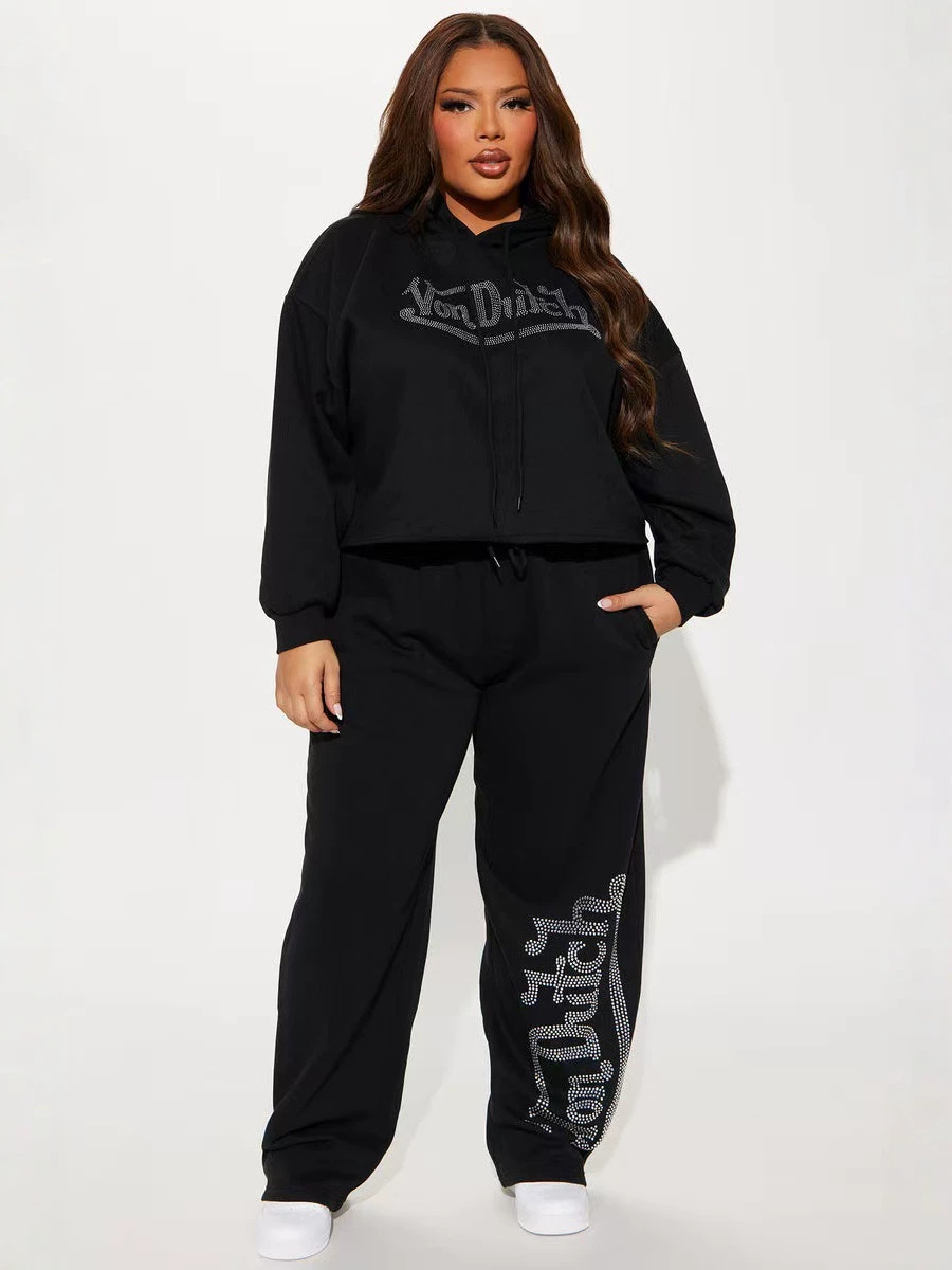 Beaded Hoodie & Wide Leg Sweatpants Two-Piece Set
