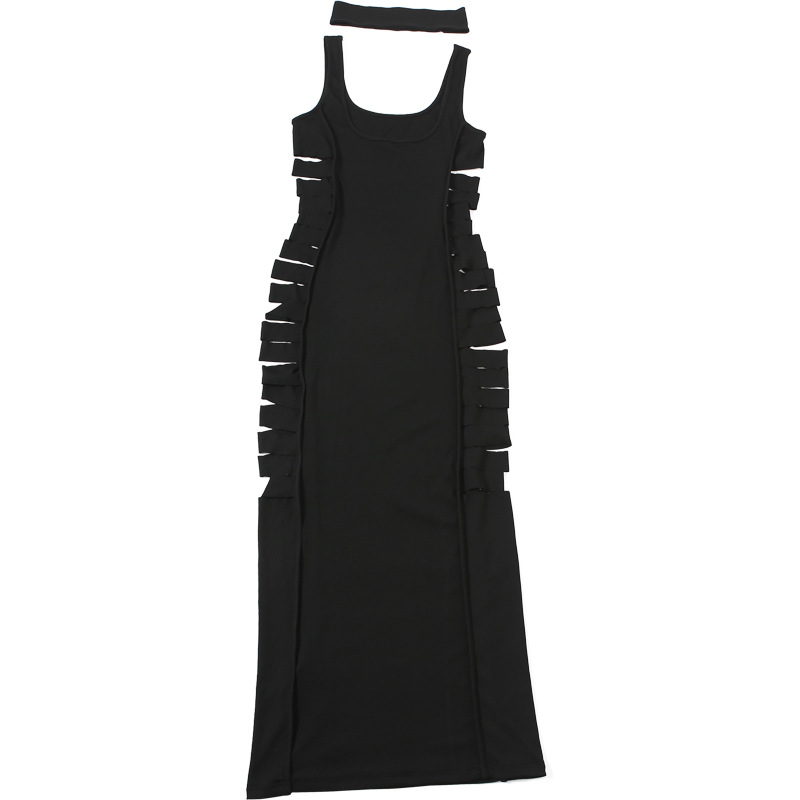 Solid Cutout U-Neck Slim-Fit Bodycon Dress for Fall