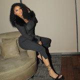 Women's Sexy Solid Strapless Top with Long-Sleeve Raw-Edge Jacket and Cropped Pants Three-Piece Set